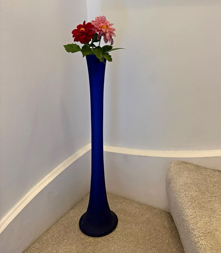 Tall blue glass floor vase - tall,