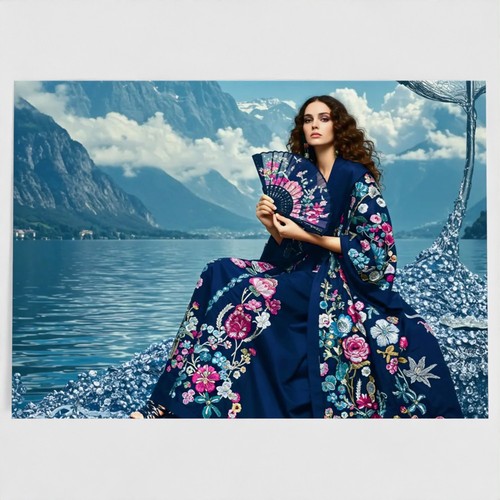 Navy blue floral kimono - floral,