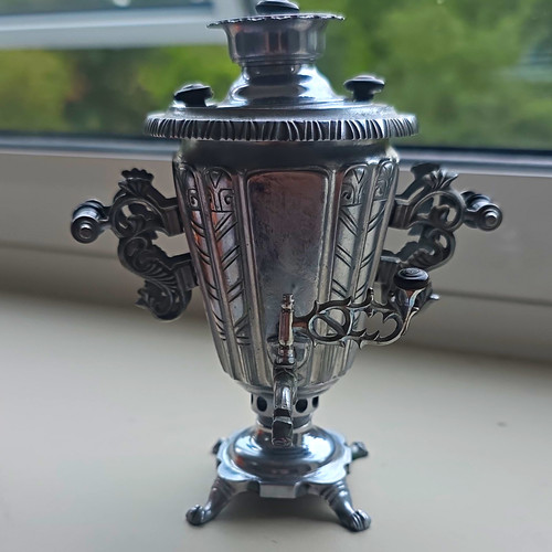 Silver plate urn samovar - silver,