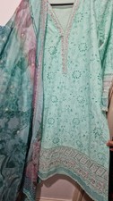 Bin Saeed 3 Piece Shalwar Kameez Suit. Chickenkari. Light Blue/Green. Size M.