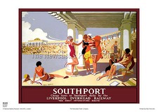 SOUTHPORT LANCASHIRE RAILWAY POSTER RETRO VINTAGE HOLDIAY TRAVEL ADVERTISING  