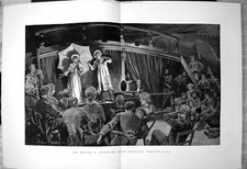 Old Print On Board Training Ship Private Theatricals Stage Curtain Sailors 1883