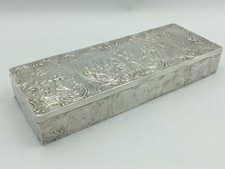 STUNNING STERLING SILVER JEWELLERY/TRINKET BOX, DUTCH VILLAGE SCENE, C1905