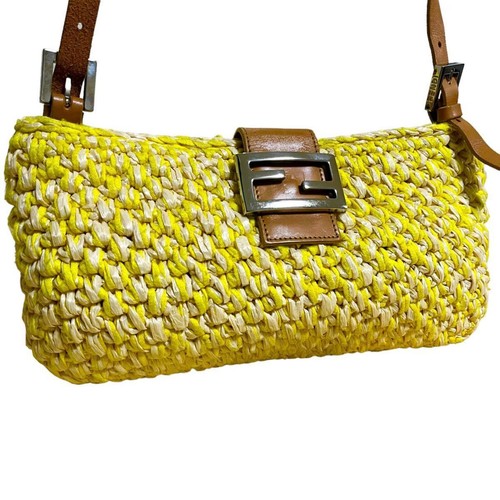 Fendi yellow rafia woven straw - yellow,