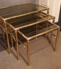 Lovely Vintage Hollywood Regency Brass Faux Bamboo Nest of 3 Tables circa 1970s