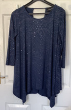 Antthony Designs Oversized Tunic Top Midnight Blue Glittered Pattern Size XS