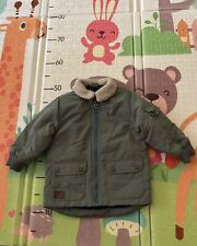 Next Baby Boy Toddler Khaki Green Jacket Cream Collar Coat Size 18 - 24 Months