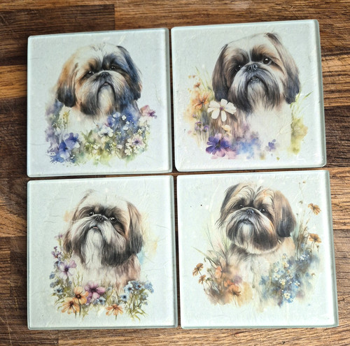 Shih tzu glass coasters 4 - x,