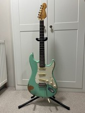 Vintage V6 ICON Electric Guitar ~ Distressed Ventura Green - with Fender strap