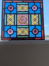Renovated: Outstanding  Victorian Stained Glass Window Panel Hand Painted
