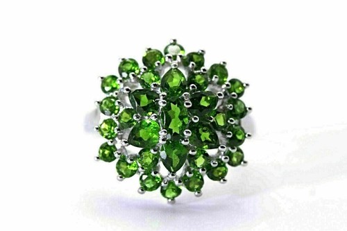 Silver ring chrome diopside - silver,