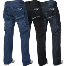Kruze Mens Cargo Combat Trousers Jeans Work Denim Pants Big King All Waist Sizes