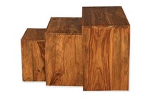 Cube Nest 3 Tables Petit Dark Solid Sheesham Rosewood Assembled