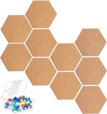 10Pcs Hexagon Cork Board Self-Adhesive DIY Notice Board with 40 Pins 7.9" x 6.8"