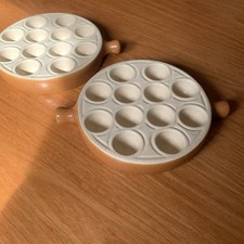 Emile Henry Vintage French Escargot Snail Quail Dish Pair Ceramic Earthenware  