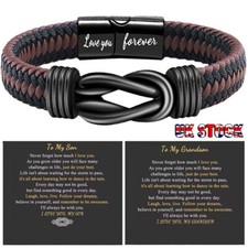 To My Son Love You Forever Leather Braided Bracelet Wristband + Gift Card Mens