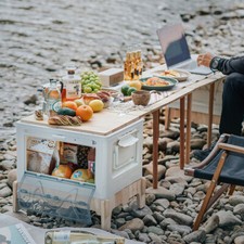 Stackable Folding Large Storage Box Camping BBQ Lidded Case with Lamp Wood Table