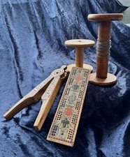 Job Lot Antique Treen Wooden Items Cribbage Board Spools Nut Crackers