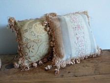 2x Paoletti Small Cushion 21cm Square Traditional Tassels Jacquard Shabby Chic 