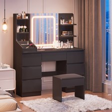 Gunji Dressing Table with LED Mirror, Vanity Table W/ 7 Drawers & 6 Shelves