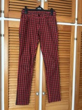  H&M trousers EUR 36 tartan red mix UK 8-10 slim fit skinny jeans  