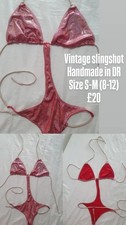 Vintage Slingshot Bikini Red Holographic Stripper Clubwear Handmade Size S/M