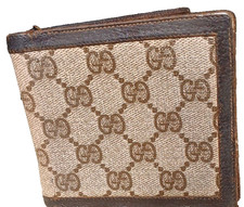 GUCCI GG CHECK WALLET Mens Bifold Beige Canvas Leather Made in Italy Restoration