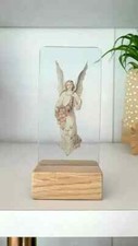 Angel Suncatcher stained glass kiln fired with wooden display base angels home