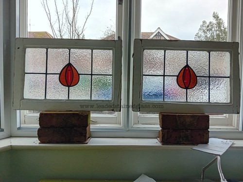 Two leaded stained - , glass