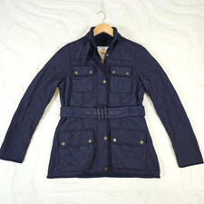 Harvey & Jones Brooke Quilted Belted Fleece Lined Jacket Navy Womens Coat XS / 8