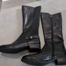 Caprice Size 6.5 Long Black Flat Zip Up Boots Small Calf