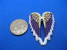 Lovely Enamel  & Rhinestone Gold Tone Angel Wings Brooch. New.