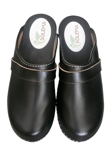 Solema black leather clogs - solema,
