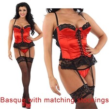 Red Satin Lace Basque Corset &