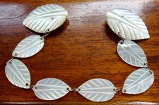 antique art deco mother of pearl double linked sweater dress clip brooch -444