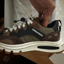 DSQUARED2 Run DS2 Brown/ Green Velour Rubber Calf Sneaker  Size 43 US 10