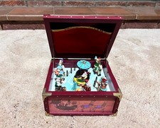 Vintage Wooden Christmas Music Box with Figures and Moving Scene