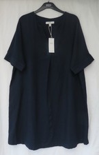 LADIES MARKS AND SPENCER NAVY LINEN RICH COOL COMFORT SHORT SLEEVE DRESS SIZE 18