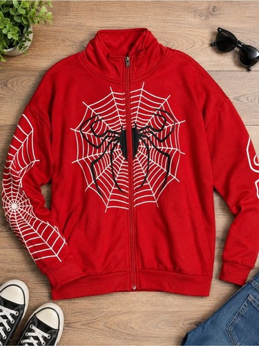 Red spider web zip jacket - red,