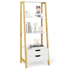 COSTWAY Ladder Bookshelf Tall Freestanding Display Rack with Storage-White