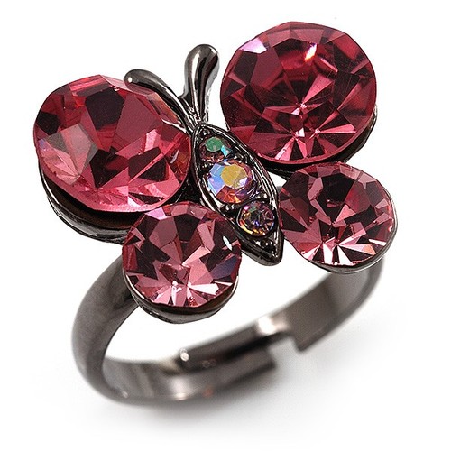 Small pink crystal butterfly - small,