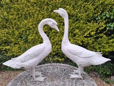 Life Sized Goose Vintage Pair of Cast Metal Zinc Geese Garden Ornaments FREE P&P