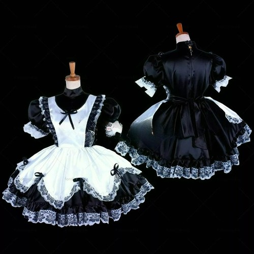 Sissy maid short black satin - maid,