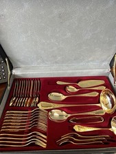 Bestecke Solingen 12 place, 70 Piece Canteen, 23 K Gold Plated Cutlery, Nivella