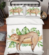 3D Sloth Green Leaf Watercolor