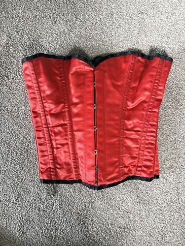 Red satin steel busk boned - red,