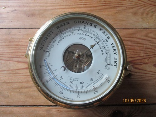 Schatz brass barometer and