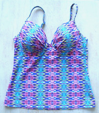 LADIES BHS SIZE 12 BLUE PURPLE PINK & YELLOW PADDED TANKINI TOP