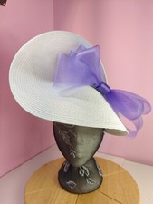 white lilac purple large straw fascinator wedding hat Kentucky Derby Royal Ascot