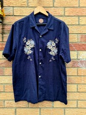 Mens Common People Embroidery Shirt Navy Blue Large Ben Howard style 
